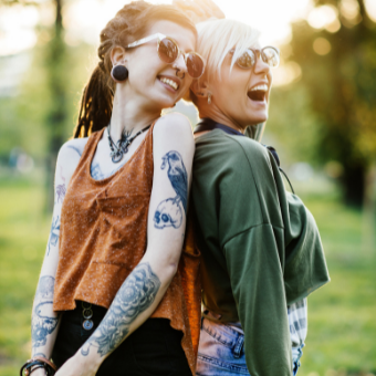 two girls back to back